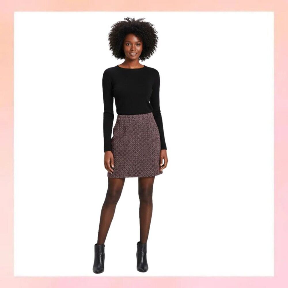 Ann Taylor LOFT Skirt Women’s Size 6 Maroon Blue Geo Print Straight Knit Pencil